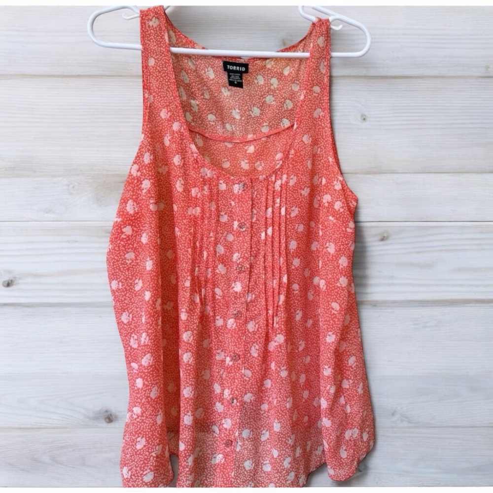 Torrid Orange Floral Sleeveless Blouse – Size 0 Flowy & Lightweight Top